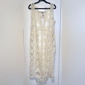 Woven Heart Cream Lace Boho Duster Vest